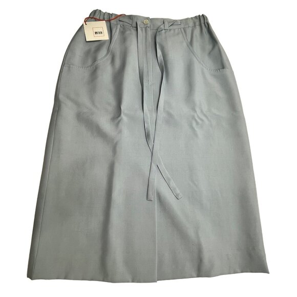 AW Medium Light Blue High-Waisted Midi Skirt With Pockets & Tie Belt 83i - Picture 2 of 9